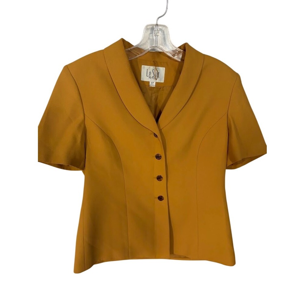 Le Suit Petite Vintage Mustard Yellow Short Sleeve Blazer Shoulder Pads 10P